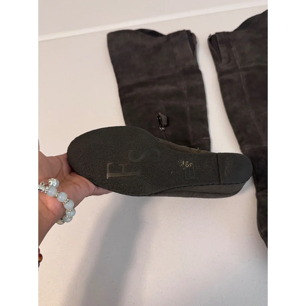 Franco Sarto Abela Dark Grey Suede Over The Knee Wedge Boots Womens 7.5M cc